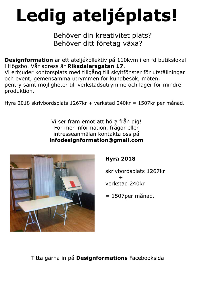 Ledig ateljéplats!