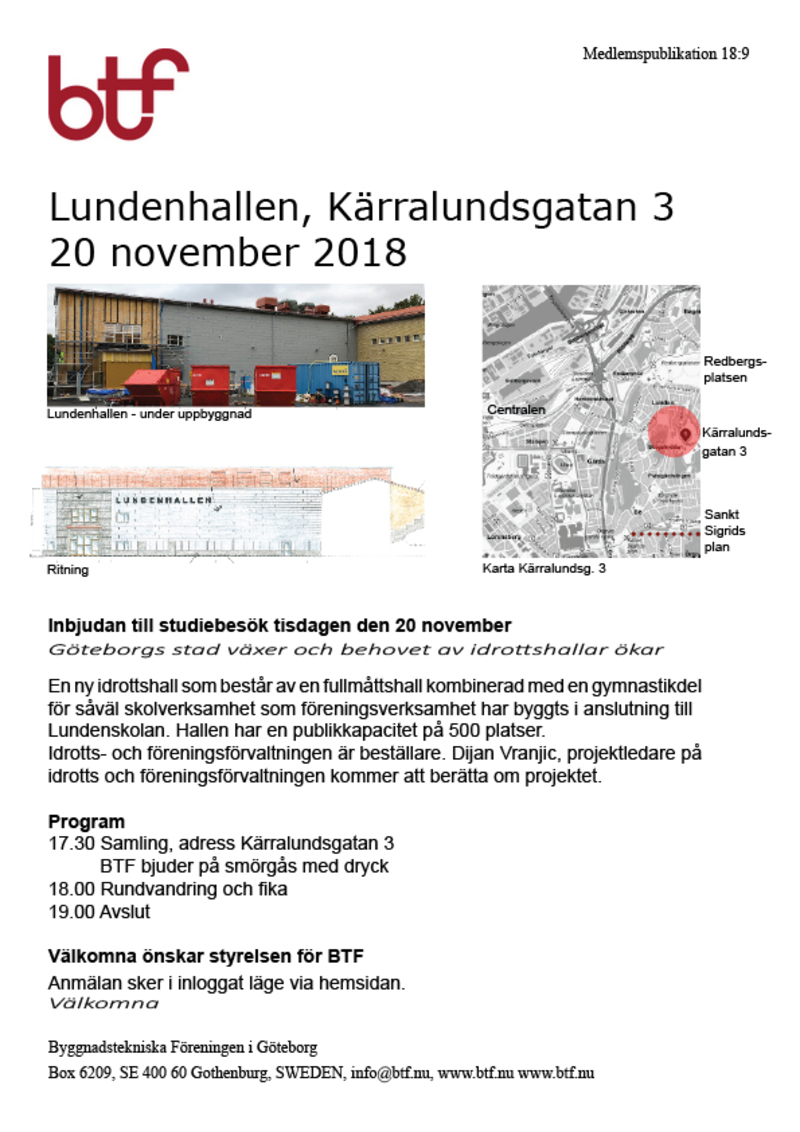 Byggnadstekniska föreningen besöker Lundenhallen