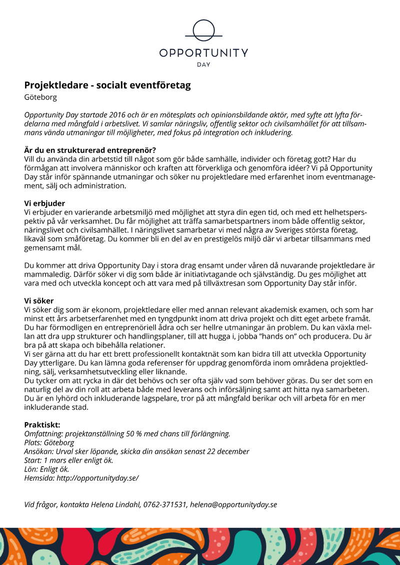 Ny jobbutmaning inför 2018 för en projektledare som tror på mångfald och inkludering!
