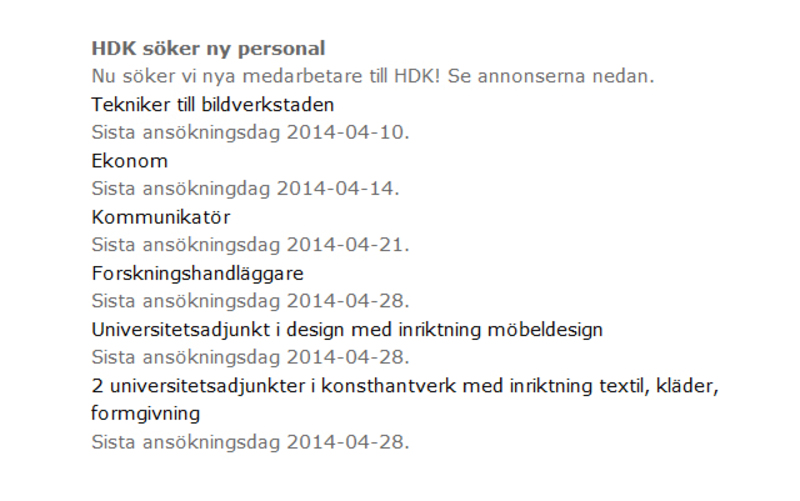 Flera lediga tjänster på HDK
